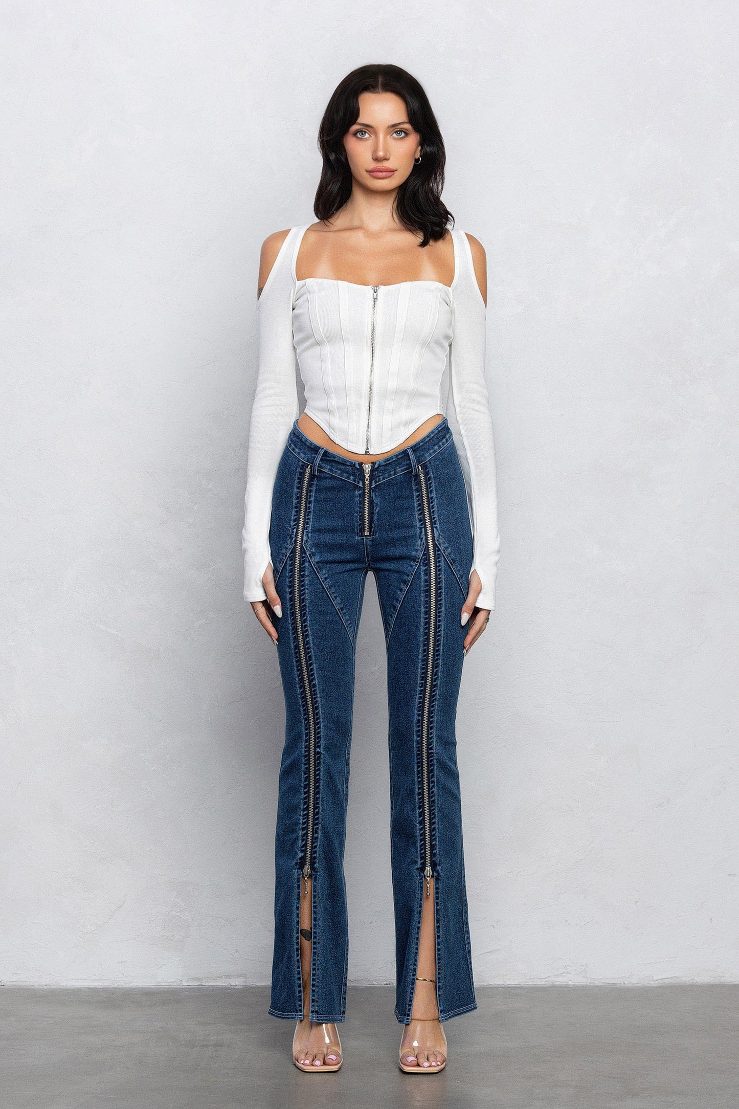 Top bustier recortado con cuello cuadrado acanalado
