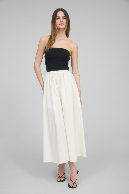 MAXI VESTIDO STRAPPLE NEGRO Y BLANCO